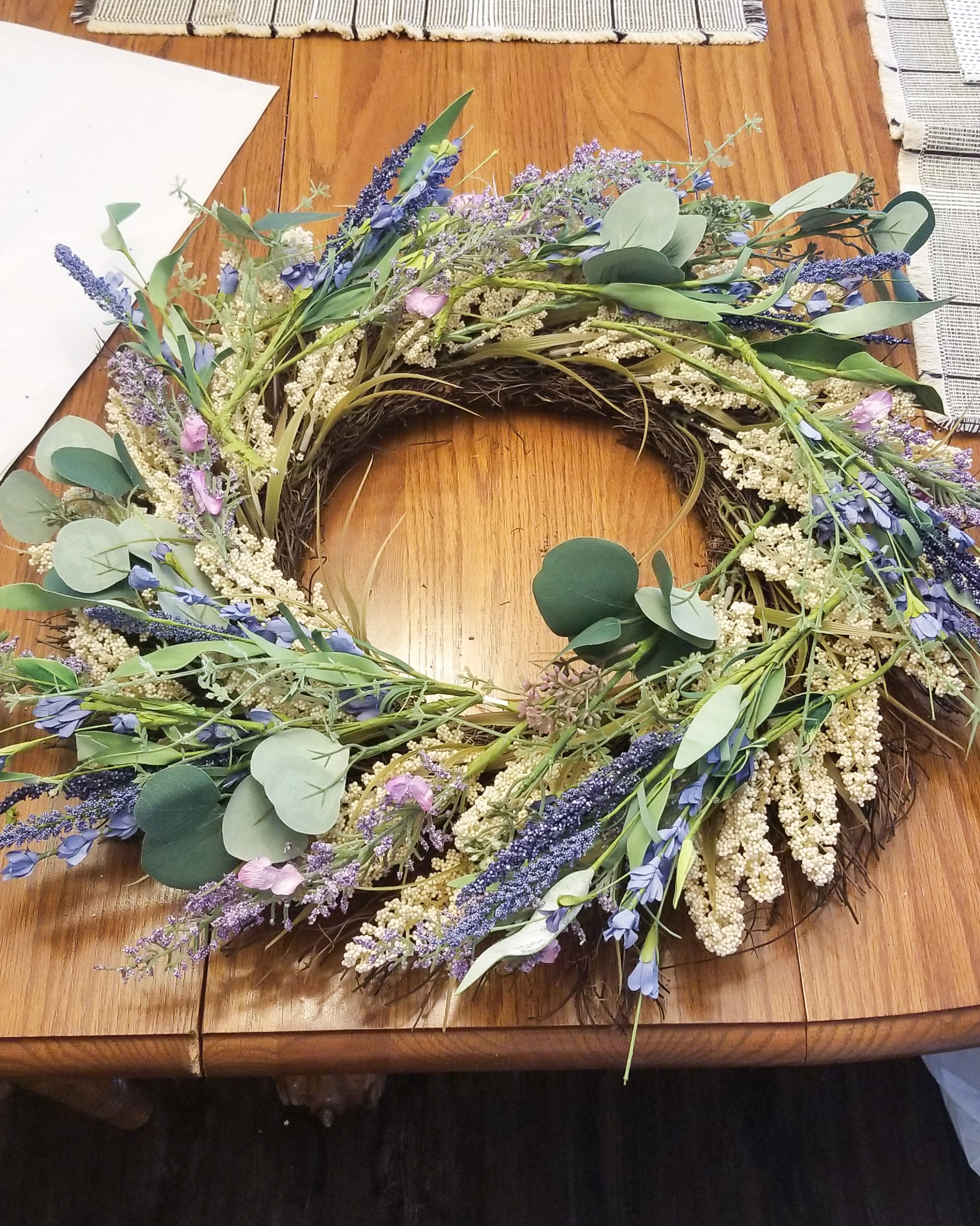 Arranging the components of my spring wreath